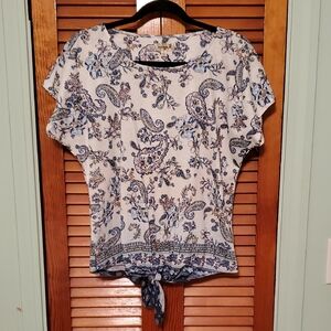 ONE WORLD Blue and White Paisley Blouse
